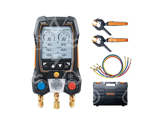 rozvaděč digitální, 2 cestný, TESTO 550s, BLUETOOTH, 2x klešť. sonda + hadice + kufr